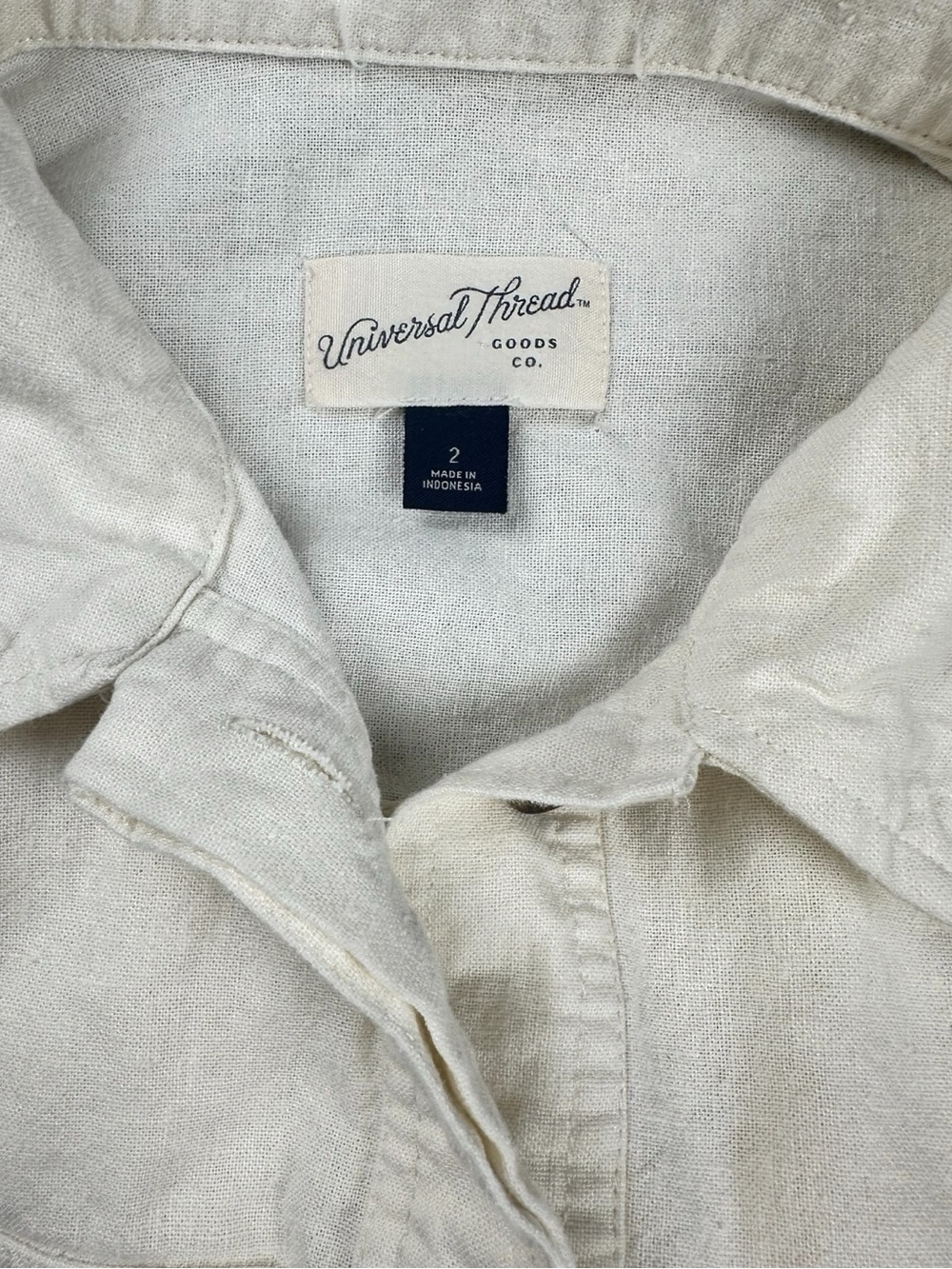 Universal Threads Ivory Linen Utility Jumpsuit Ghostbusters Patch Wide Leg Sz 2 - Picture 6 of 10